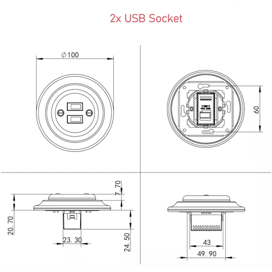 Flush-Mounted Porcelain USB Socket